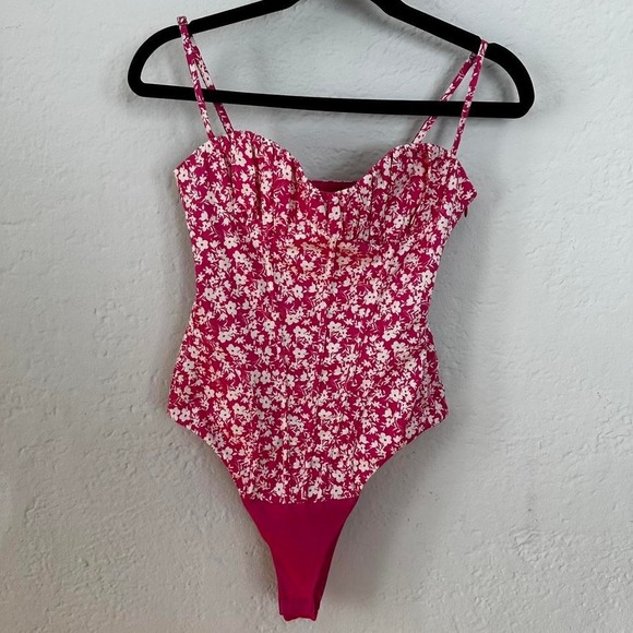 XS NWT Floral Zara Hot Pink One Piece Structured Corset Bustier Top - Picture 2 of 4
